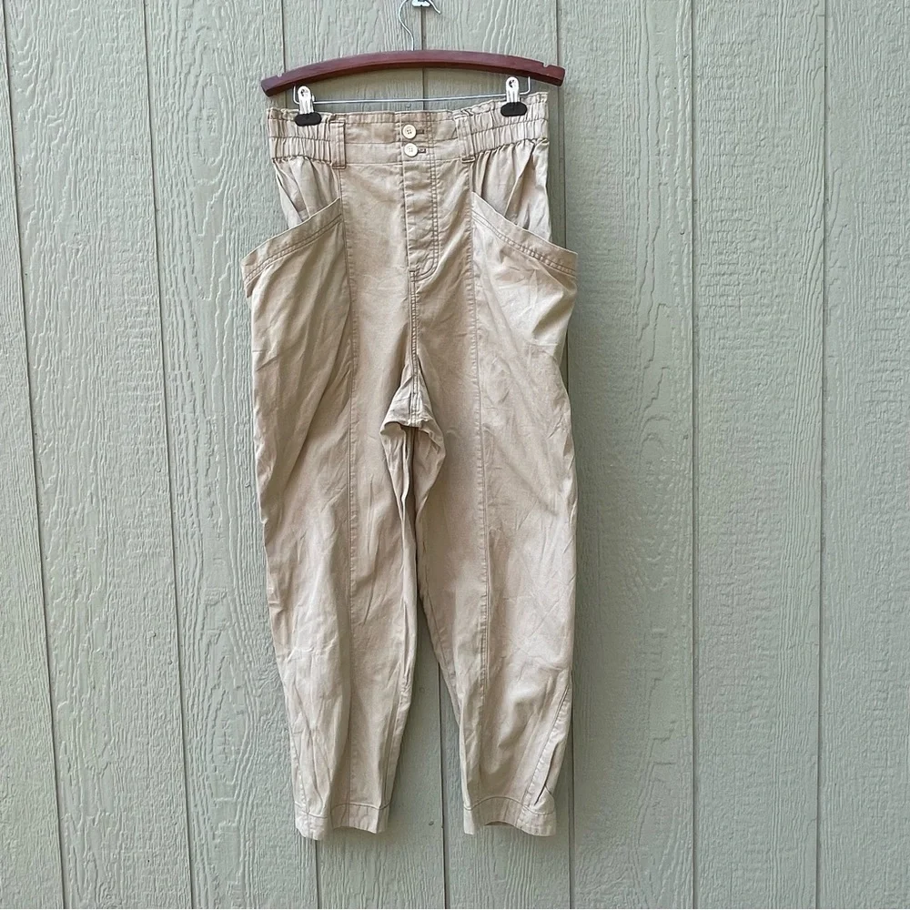 Free People Pants Womens L‎ Begie Ready to Run Cinch-Waist OB1235398 Parchment